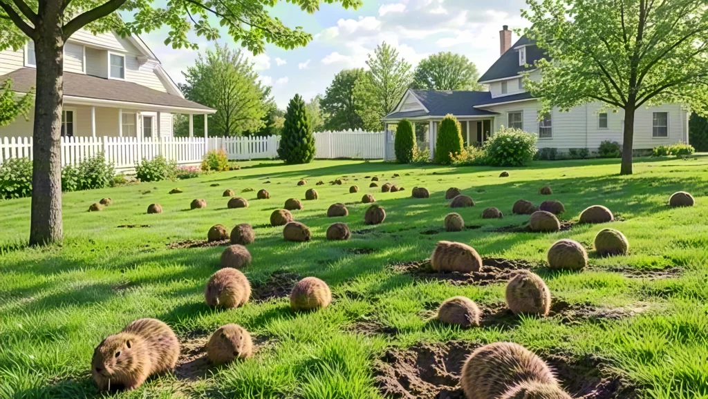 Mole-damaged yard requiring fast mole removal solutions