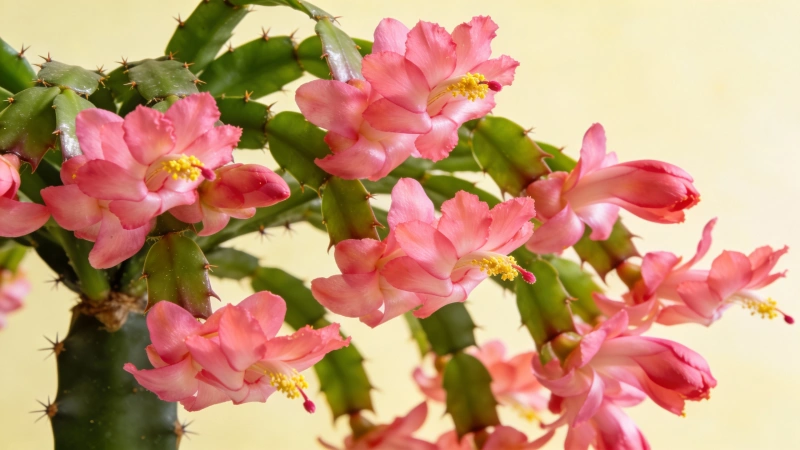 Beautiful pink Christmas cactus in full bloom - how to care for a Christmas cactus guide