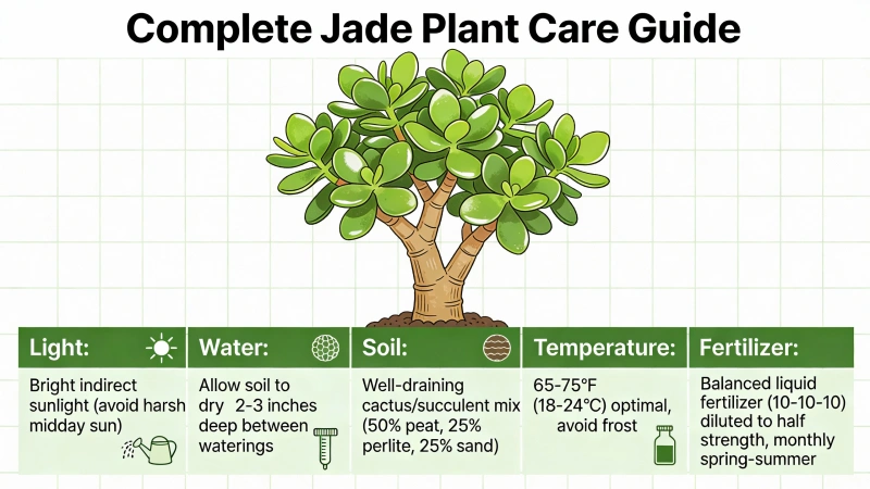 Healthy jade plant with thick glossy green leaves and tree-like structure