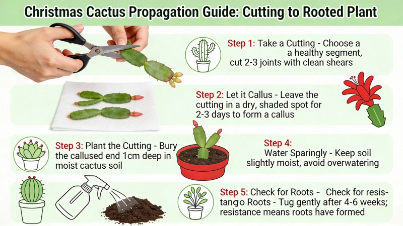Step by step Christmas cactus propagation from cutting to rooted plant - how to propagate