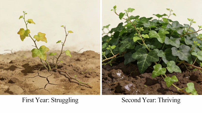 English ivy recovery: first year struggling versus second year thriving
