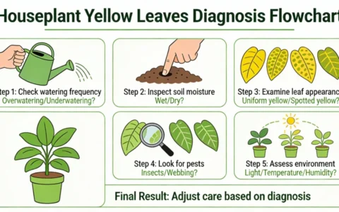 Step by step flowchart for diagnosing yellow leaves on houseplants