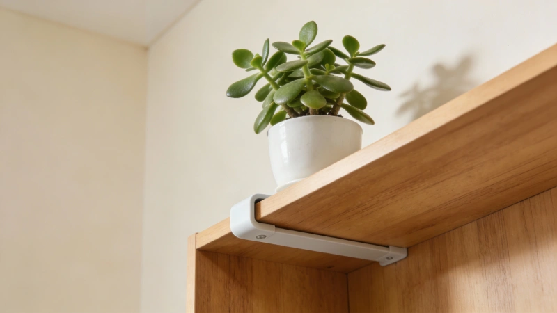 Jade plant on a high shelf out of reach of pets for safety