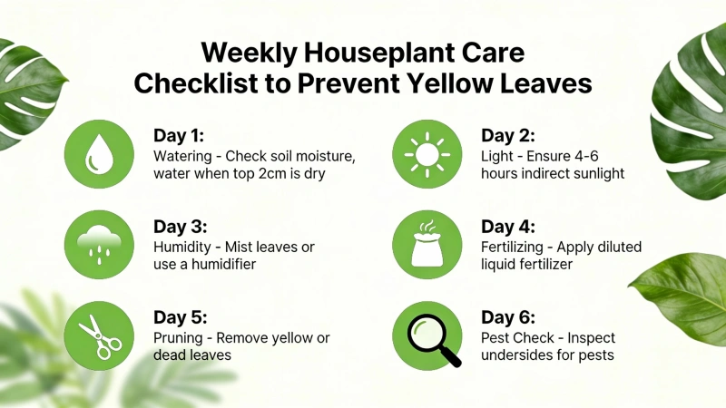 Weekly houseplant care checklist to prevent yellow leaves