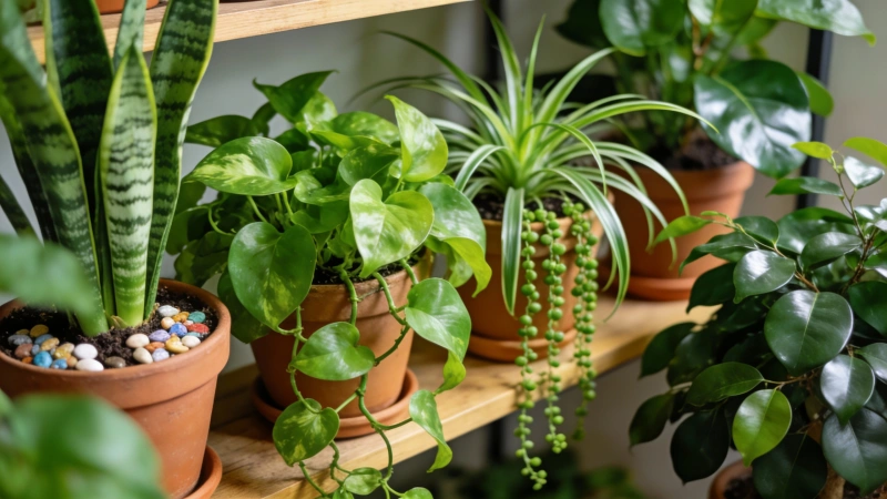 Collection of thriving healthy green houseplants