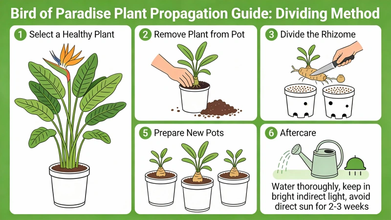 Dividing bird of paradise plant for propagation