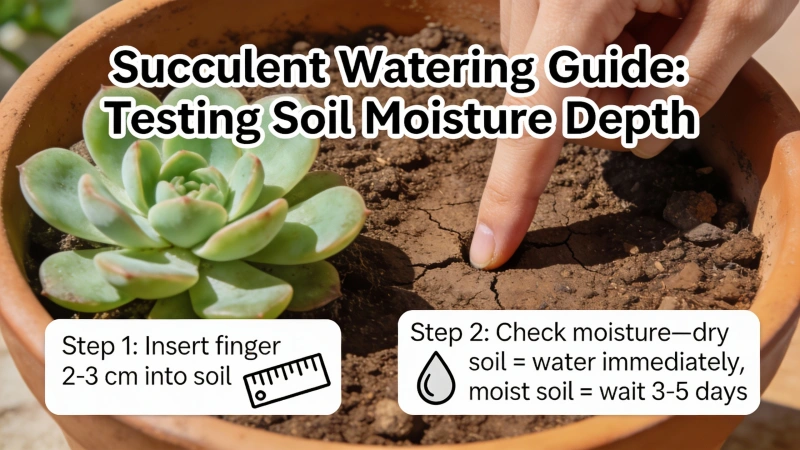Finger testing succulent soil moisture before watering