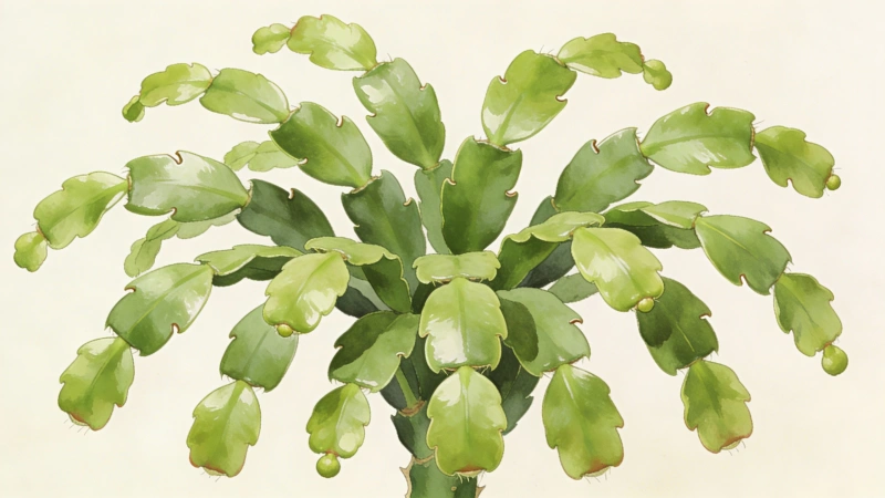 Healthy Christmas cactus showing flat segmented stems - Christmas cactus identification