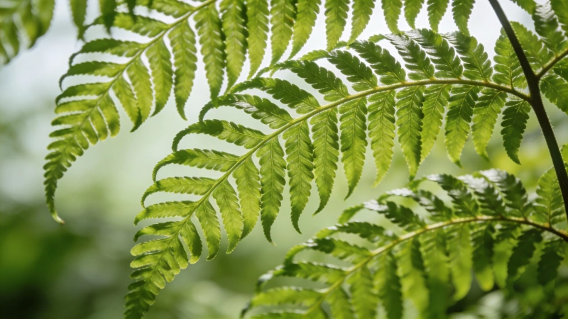 Boston fern fronds closeup showing gracefully arching leaves