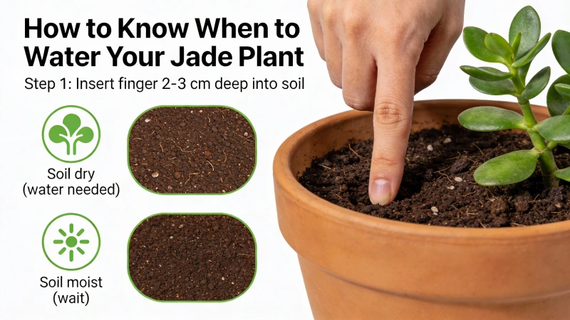 Finger testing jade plant soil moisture before watering