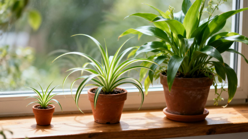 My spider plant's 18-month transformation—from a tiny baby to a thriving mother plant.