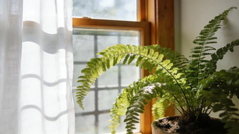 Boston fern placed near east-facing window with indirect light - ideal placement