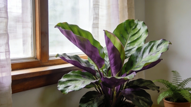 Prayer plant near north-facing window - ideal light placement