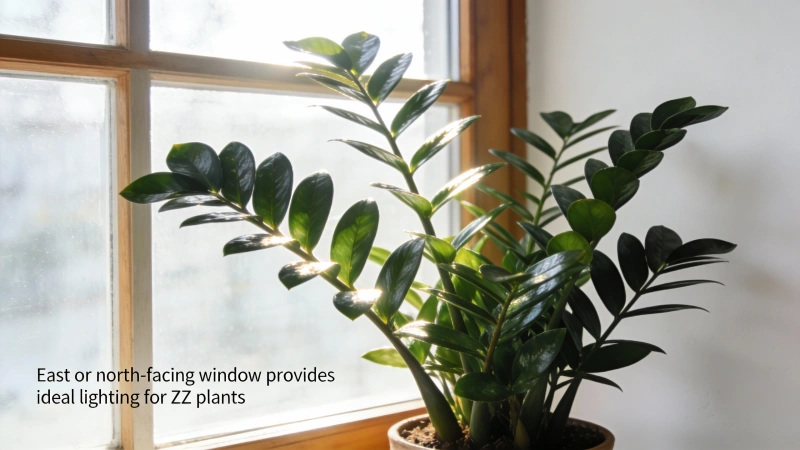 ZZ plant near a bright window in indirect light