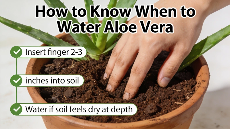Finger testing aloe vera soil moisture before watering
