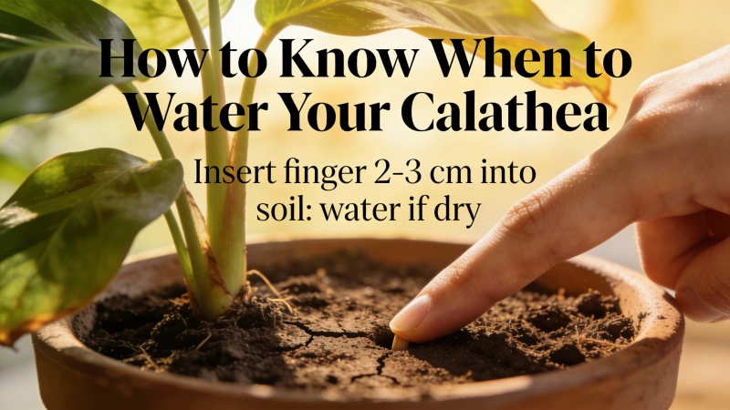 Finger inserted into Calathea soil to test moisture level before watering