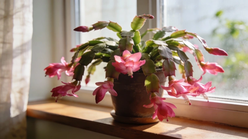 Christmas cactus placed near east-facing window with indirect light - proper light for Christmas cactus