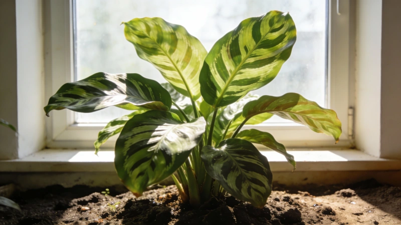 Calathea positioned a few feet from an east-facing window in bright indirect light