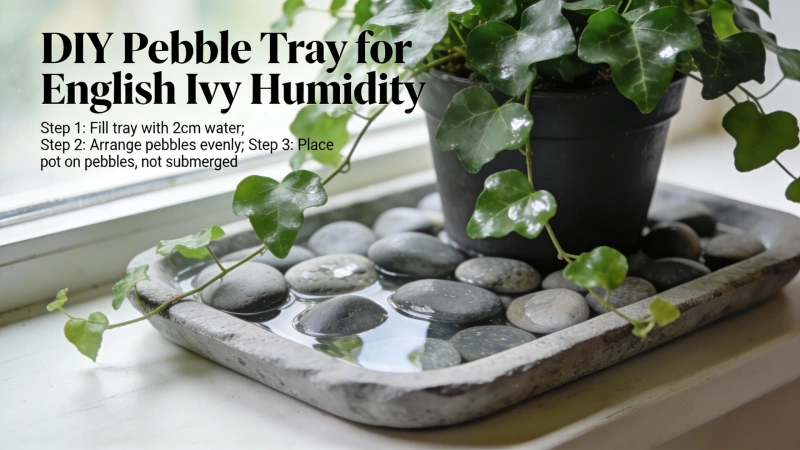 DIY pebble tray to increase humidity for English ivy