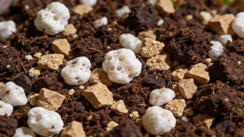 Well-draining succulent soil mix with perlite and coarse sand