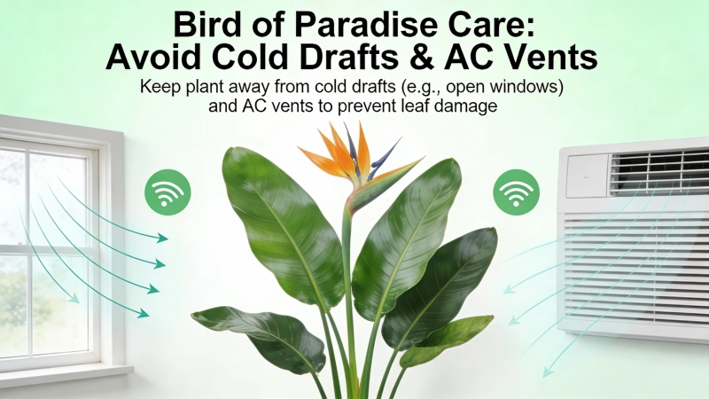 Keep bird of paradise away from cold drafts and AC vents