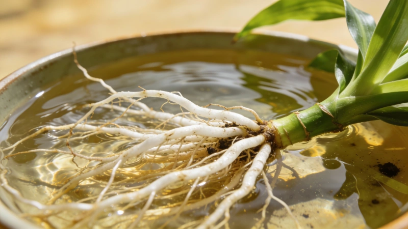 Dracaena stem cutting rooting in a jar of water