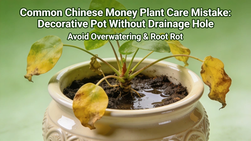 Decorative pot without drainage hole - common Chinese Money Plant care mistake to avoid