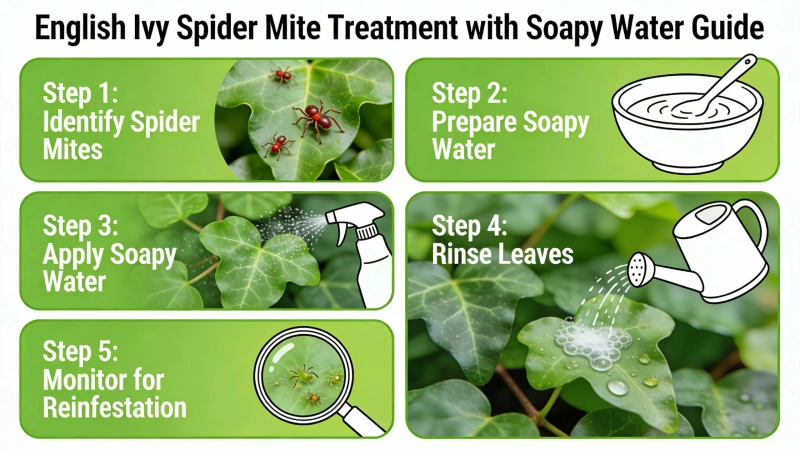 Treating English ivy with soapy water for spider mites