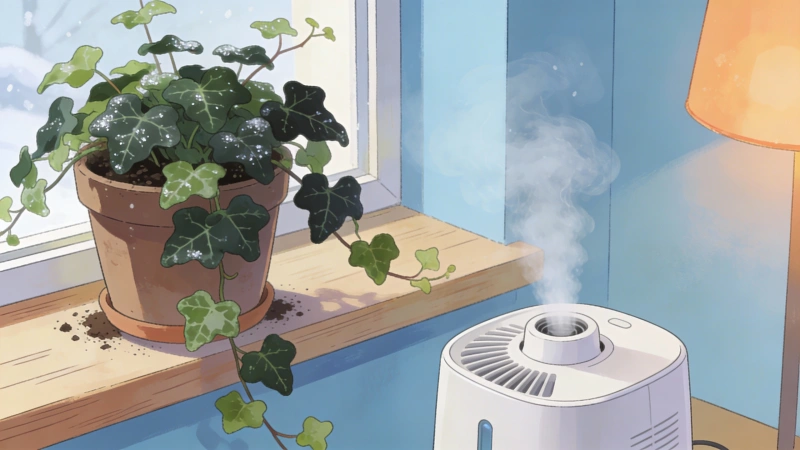 English ivy winter care with a humidifier nearby