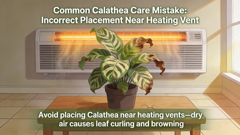 Calathea placed incorrectly near a heating vent — a common care mistake