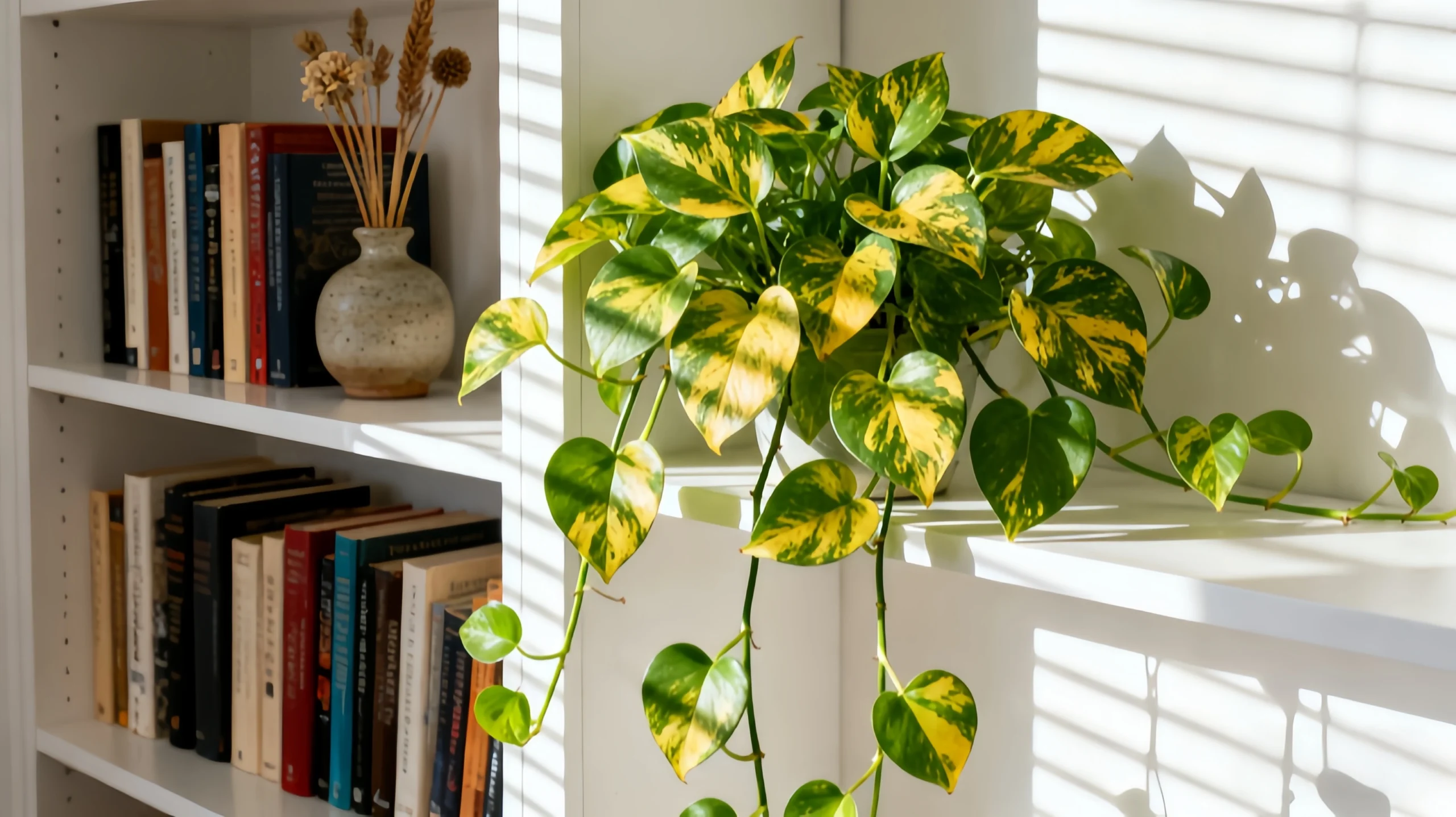 Thriving golden pothos plant with long trailing vines - complete pothos care guide