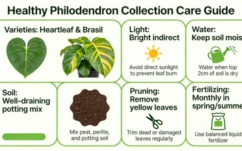 Healthy philodendron collection with various varieties including heartleaf and Brasil - how to care for philodendron guide