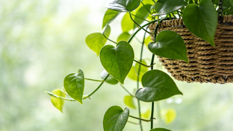 Heartleaf philodendron trailing from a hanging basket
