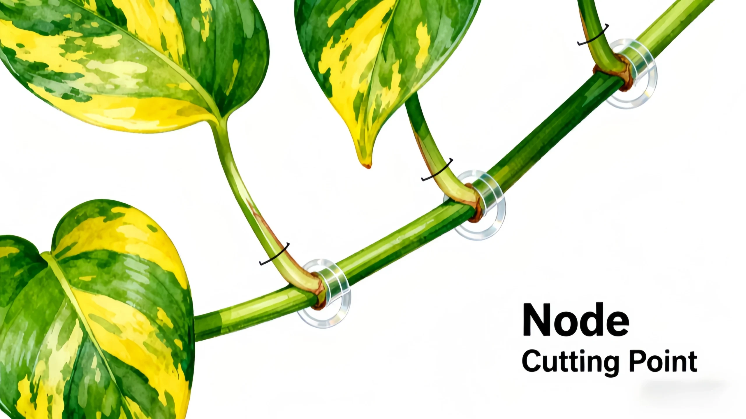 Pothos propagation guide showing node identification and where to cut the stem