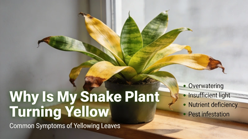 Snake plant with yellowing leaves showing common symptoms