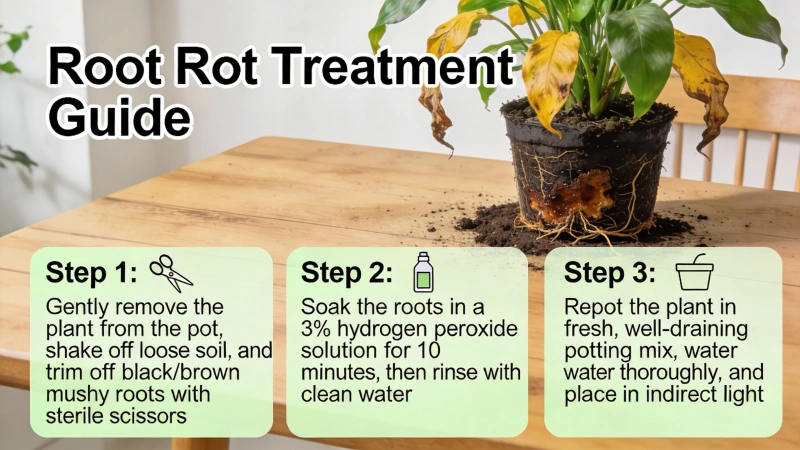 Houseplant showing signs of root rot with yellowing, wilting leaves
