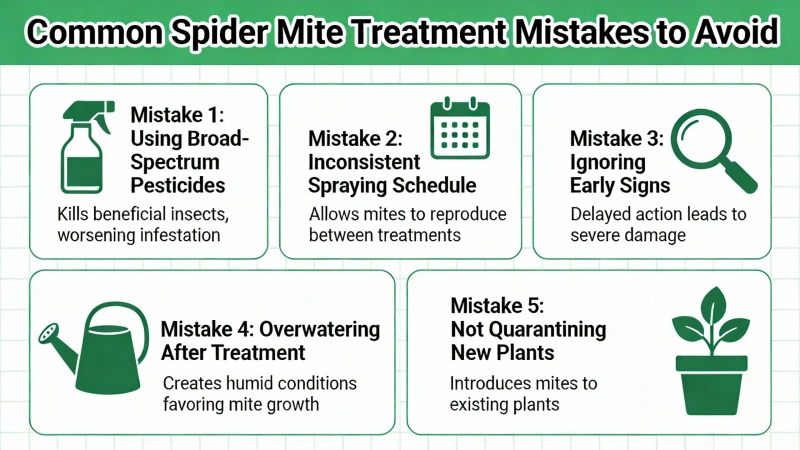 Infographic showing common spider mite treatment mistakes to avoid