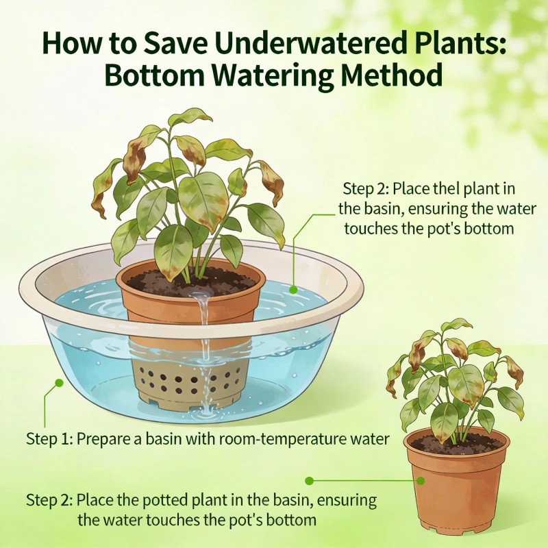 Potted plant sitting in a basin of water for bottom watering