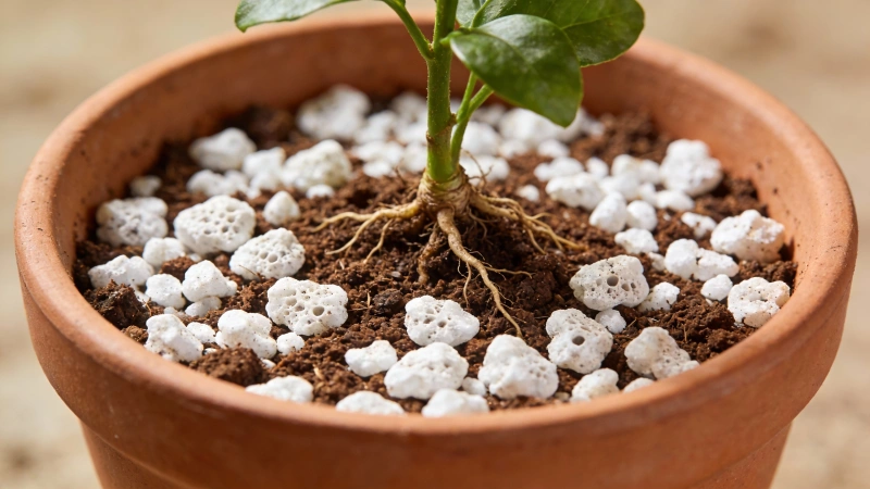 Well-draining potting soil mix with perlite for preventing root rot